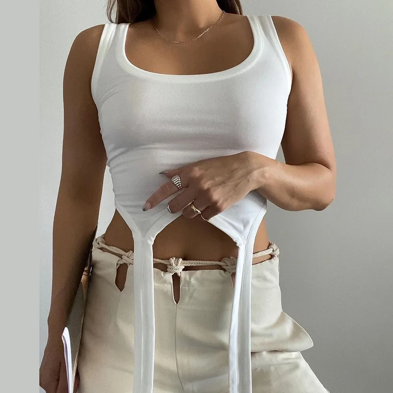 

Y2k Fairycore Grunge Milkwaid Top Vintage Aesthetics Kawaii White Cut Lace Up Top Sexy Sports Girl Tank Top Women'S Vintage Clot