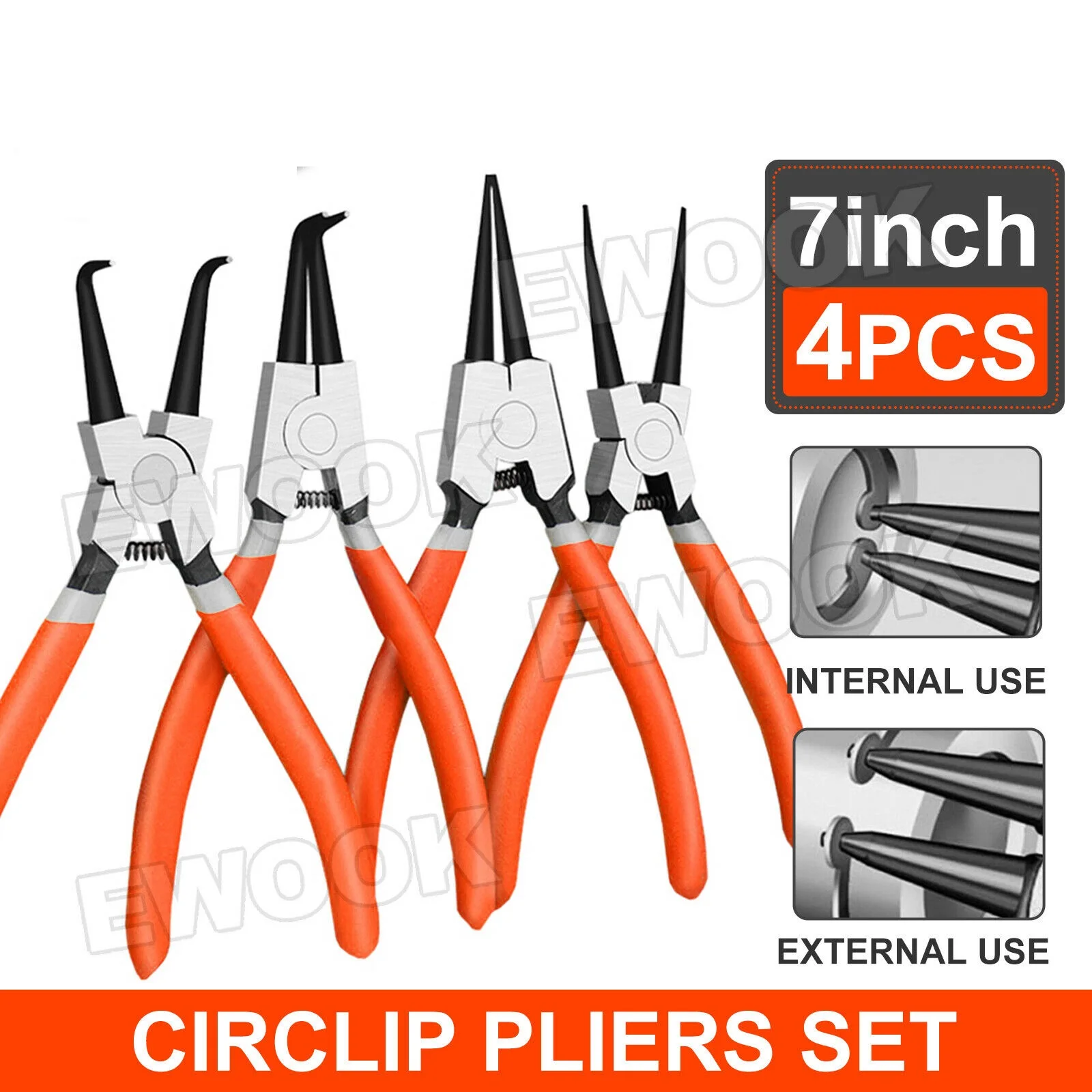 

4x 7" Circlip Pliers Set Internal External Bent Straight Snap Ring Remove Tool