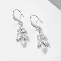 korean new exquisite elegant white color leaf zircon stud earrings for womens fashion jewelry wedding accessories party gift