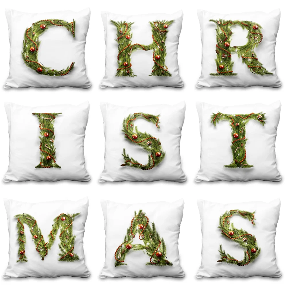 

Christmas Tree Letter Pillow Case Branch Leaves Alphabet Cushion Cover Xmas Party Home Sofa Car Personalized Decor Pillowcase