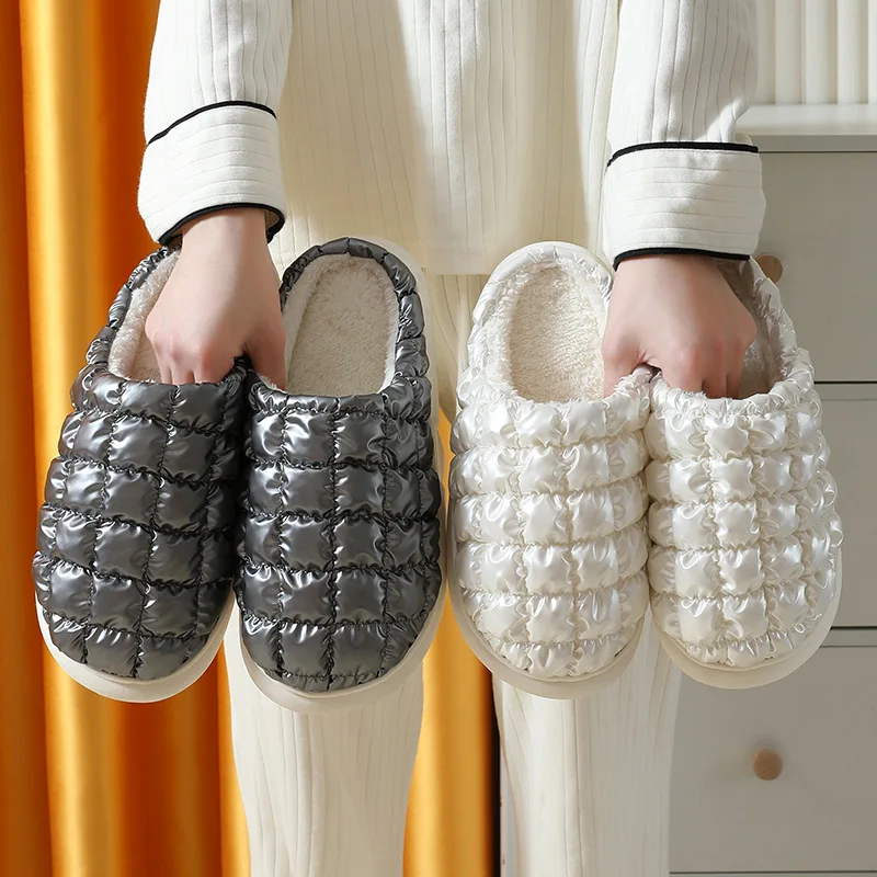 Glossy Multi-color Warm Slippers Breathable Soft Bottom for Pregnant Women Home Cotton Slippers Women's Winter Couple 36-45