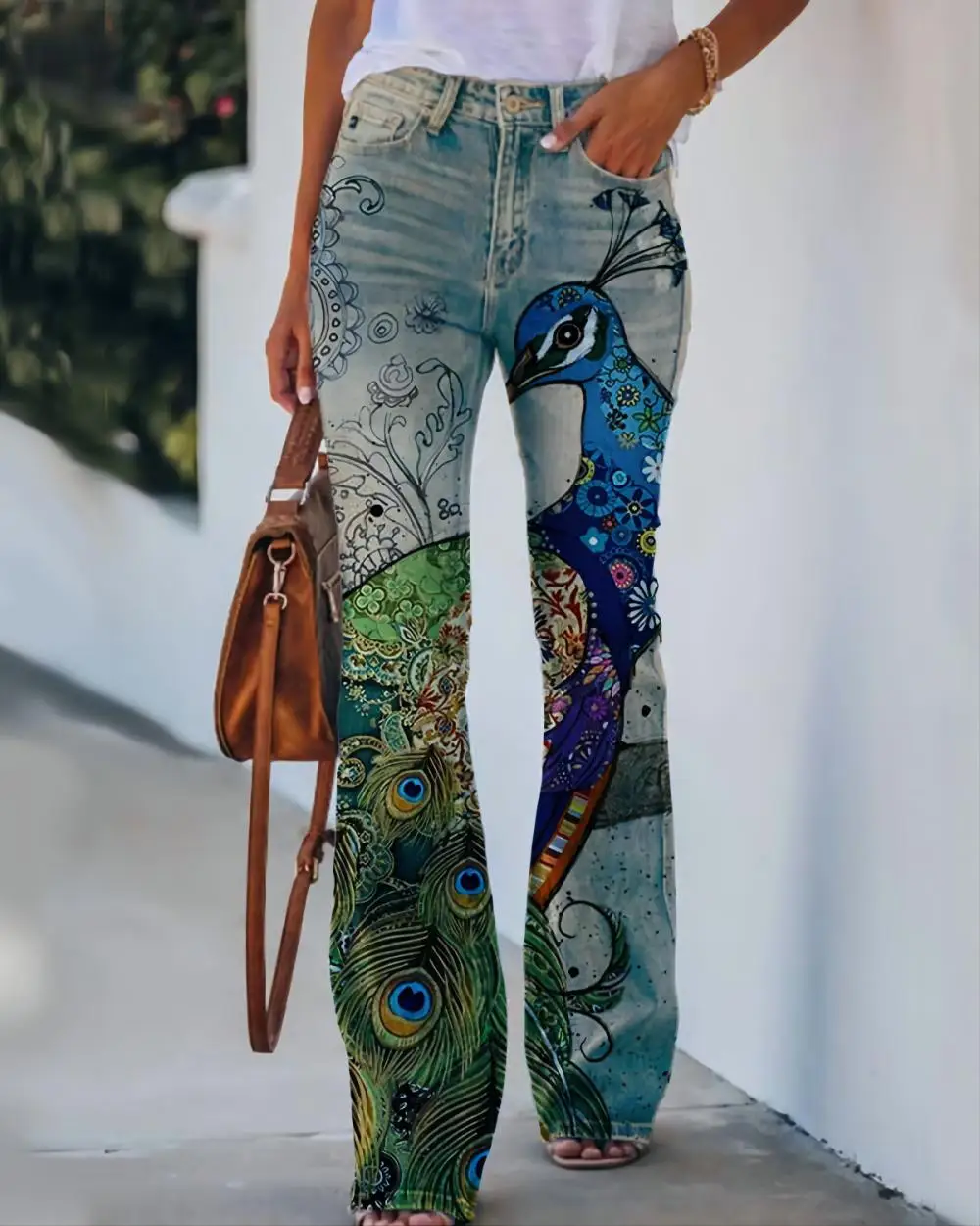 

Джинсы женские с цветочным принтом и карманами, модные повседневные винтажные штаны из искусственного денима, разные стили, Y2K