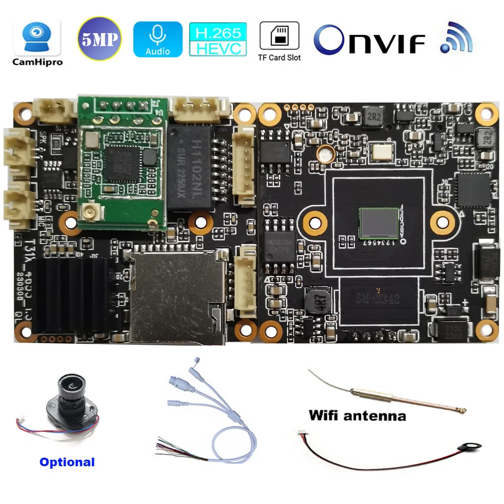 

Беспроводной Wi-Fi IP-камера-модуль с поддержкой Camhipro, H.265, 5 МП, слотом для SD-карты, датчиком движения и функцией оповещения о движении человека