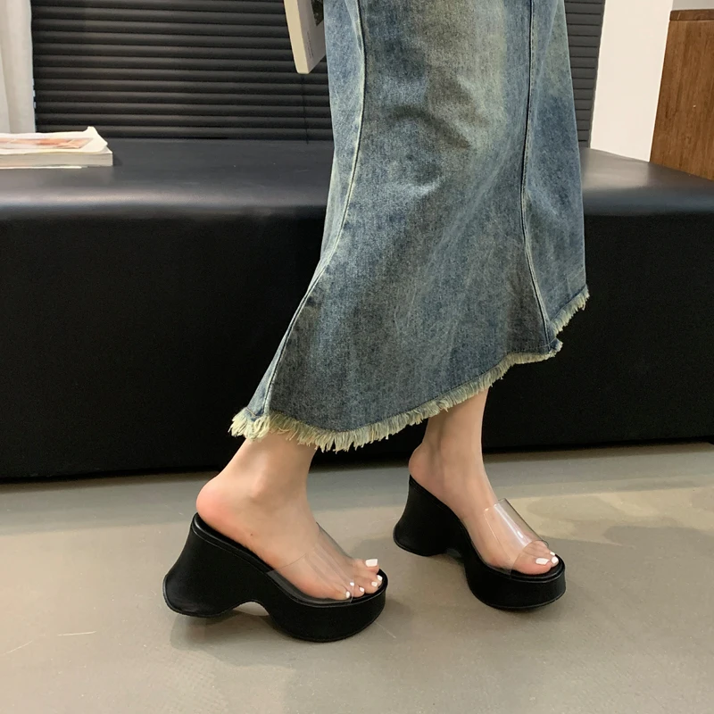 Сандалии женские на танкетке прозрачные туфли из ПВХ высокий каблук