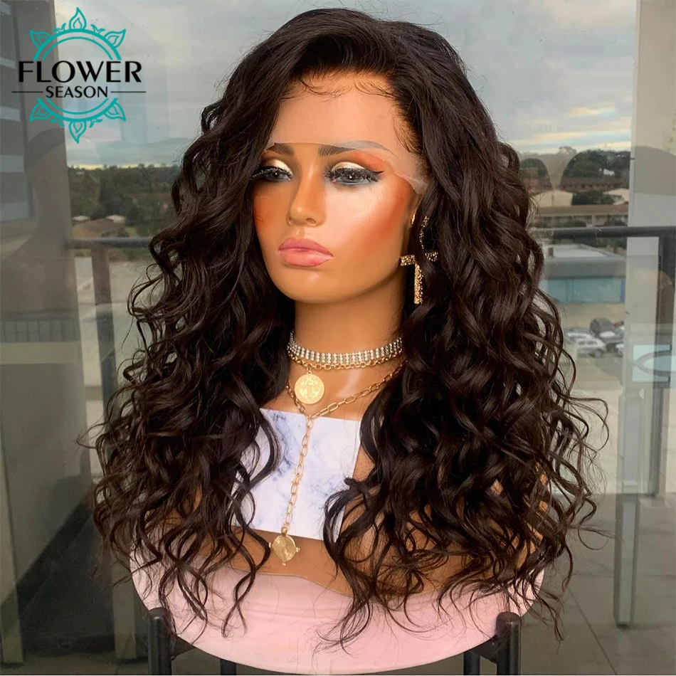 

360 13x6 свободные волнистые вьющиеся фронтальные парики из человеческих волос, бразильские волосы без повреждений, свободные волнистые HD про...