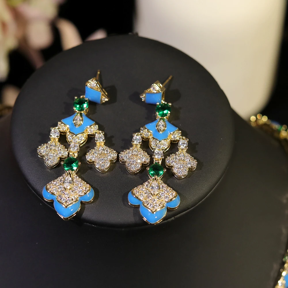 Модные комплекты ювелирных изделий женские роскошные кисточки цирконовый кулон