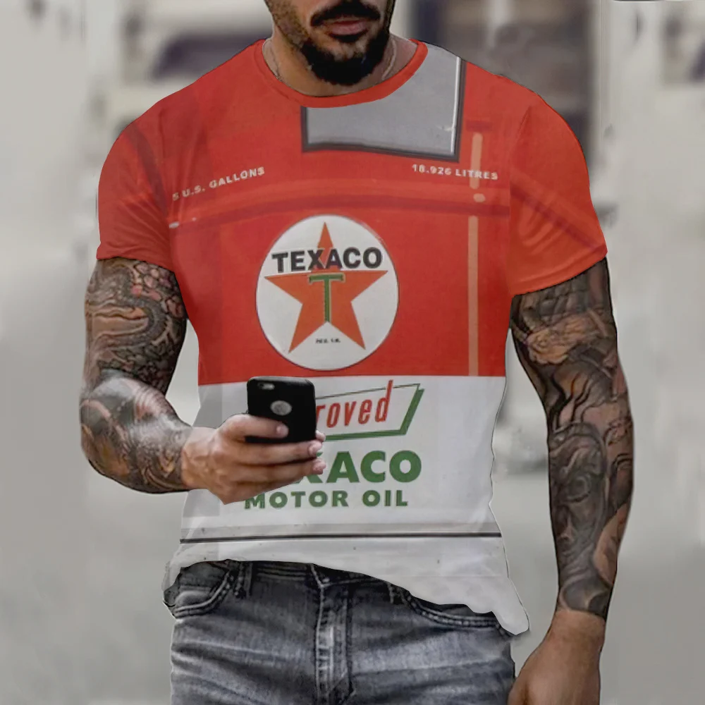 

2022 Hot-selling Men's Clothin T shirt Summer Fashion Handsome Compass TEXACO Vintage Short Sleeve 3D Printed O-Neck Streetwear