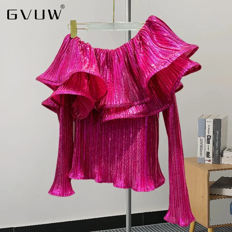 GVUW рубашки с оборками женские модные разрезом на шее пышные рукава однотонный