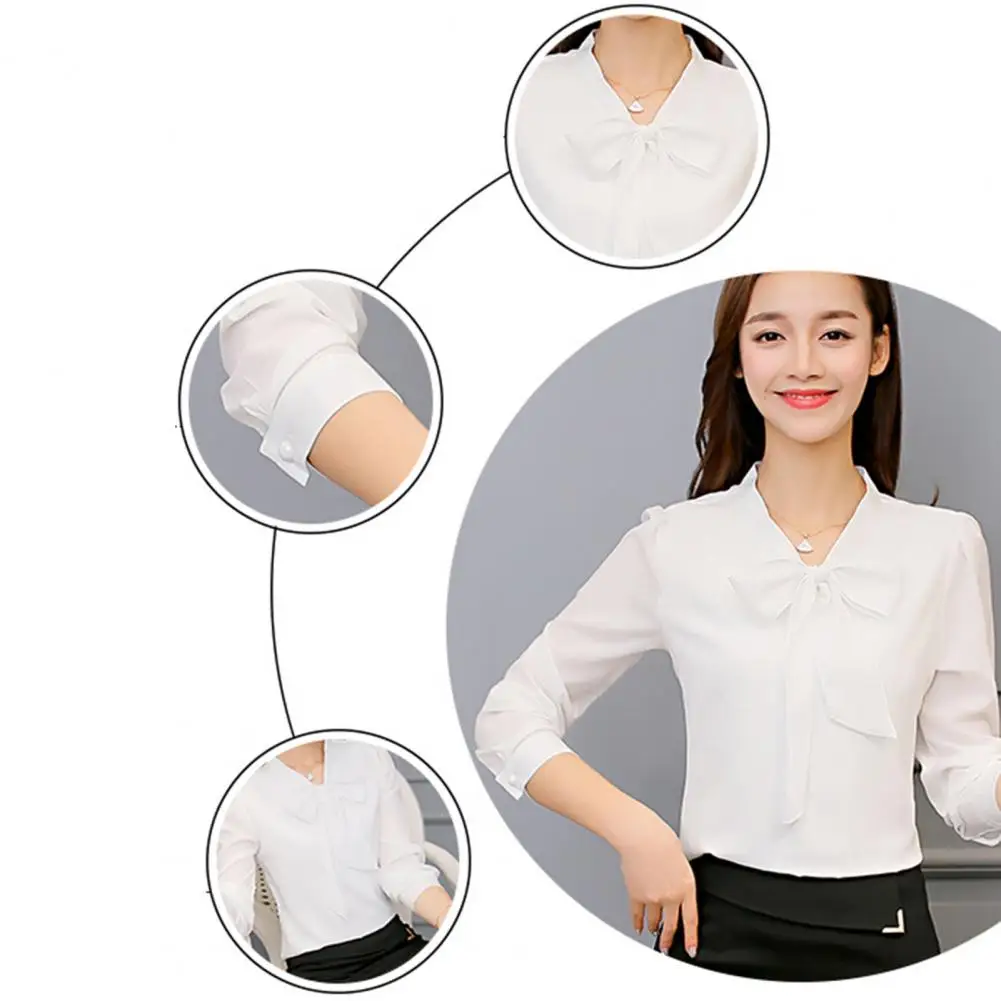 

Chiffon Shirt Chic Lace-up Collar Chiffon Blouse Stylish Spring/summer Women's Workwear with Bowknot Detailing Long Sleeves Soft