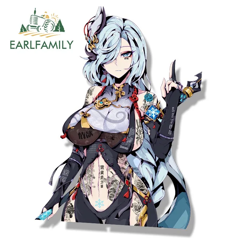 

EARLFAMILY уличная панк Shenhe Peeker Автомобильная наклейка аниме Genshin Impact Waifu Fanart переводная картинка JDM Мультяшные наклейки Peek Girl