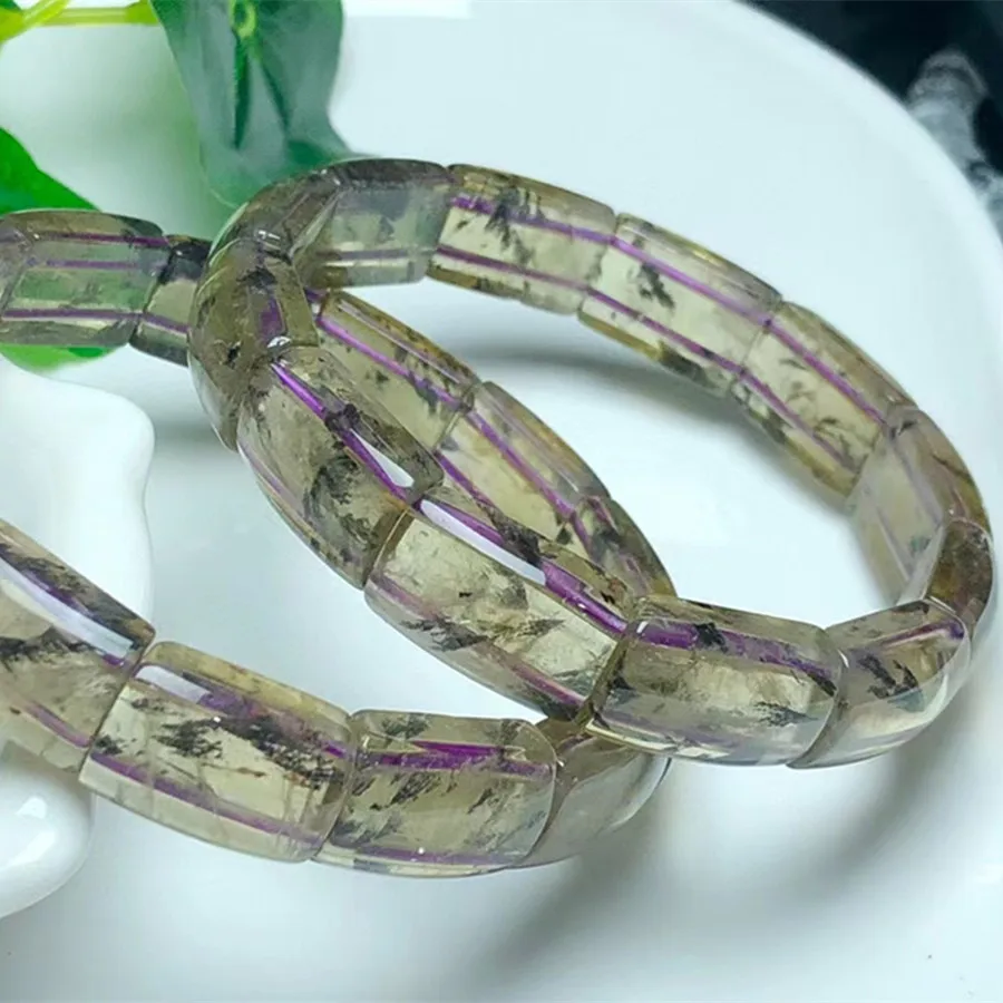 Браслет Fengbaowu из натурального черного фантомного кварца рутилированный ауралит