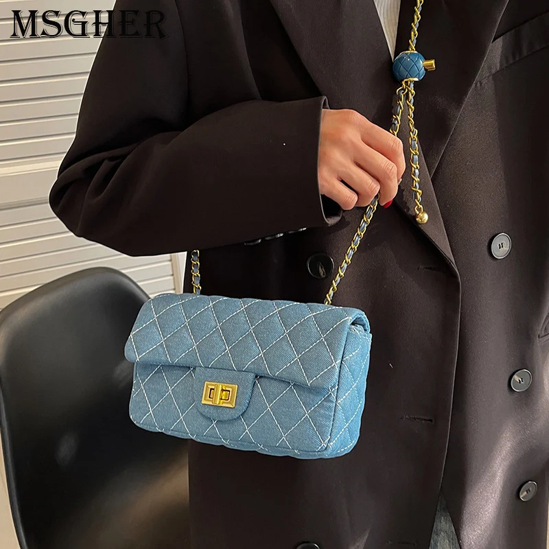 

Quilted Small Denim Handbag Women 2022 Summer Trend Brand Luxury Designer Chain Quilted Jeans Shoulder Crossbody Sling Bag