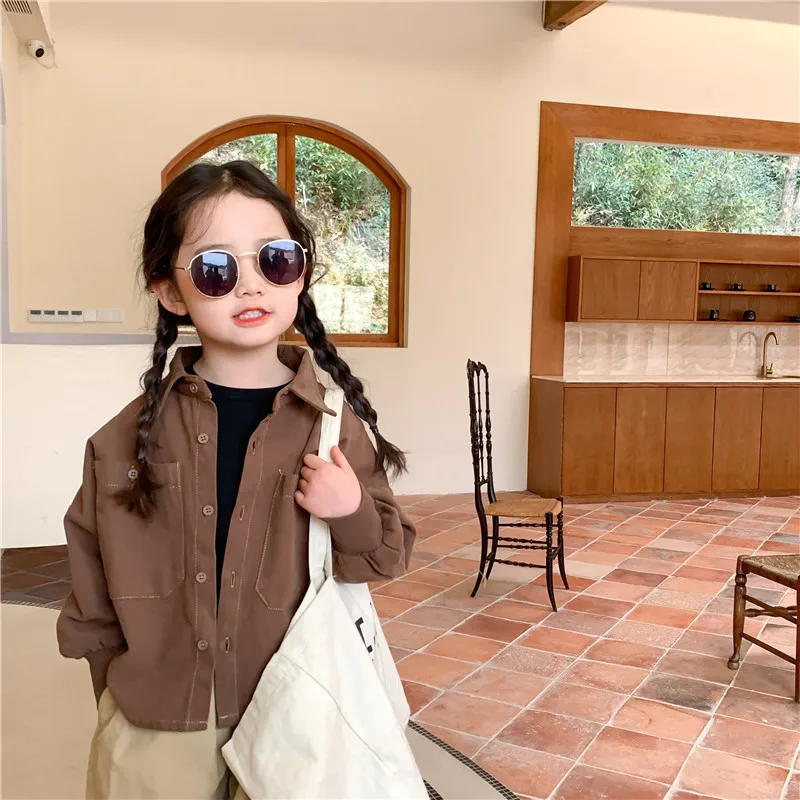 

Spring Kids fashion vintage casual jackets Children solid color loose outwear