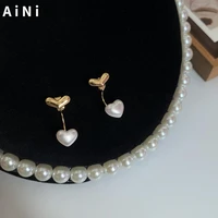 trendy jewelry golden heart earrings 925 silver needle sweet korean temperament cute love stud earrings for women girl gifts