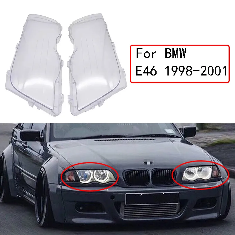 

1 Pair Car Headlight Cover Lampshade for BMW E46 3 Series 4 Door 1998-2001 Clear Lens Waterproof Bright Shell Cover