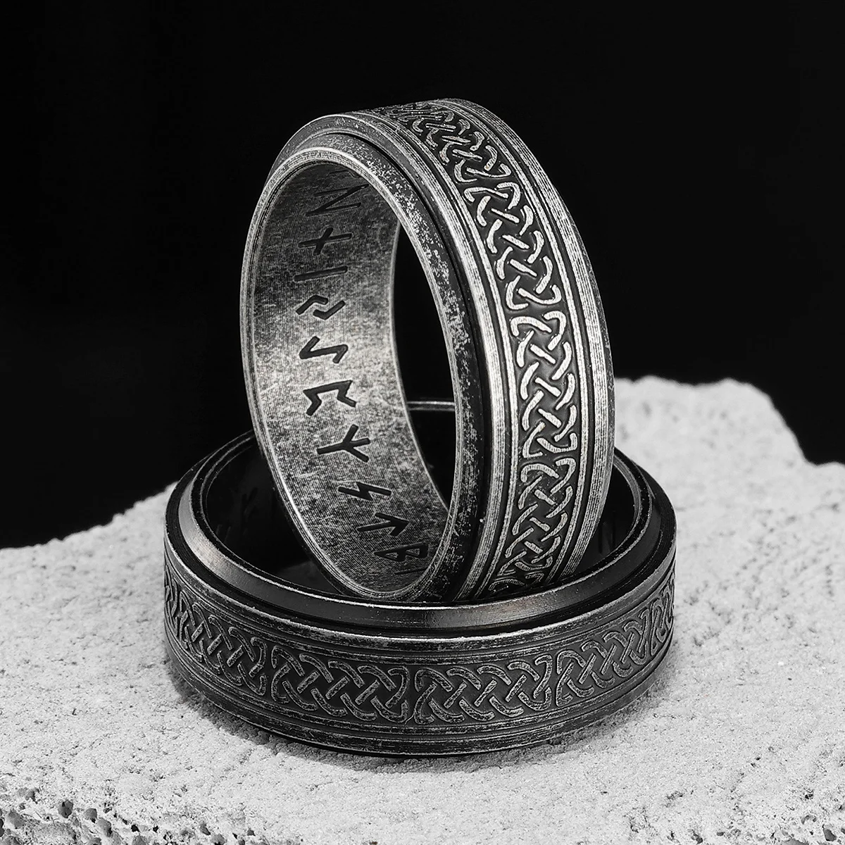 

Viking Runes Ring Celtic Knot Rotary Men Rings Stainless Steel Rock Punk for Boyfriend Biker Retro Jewelry Gift Dropshipping