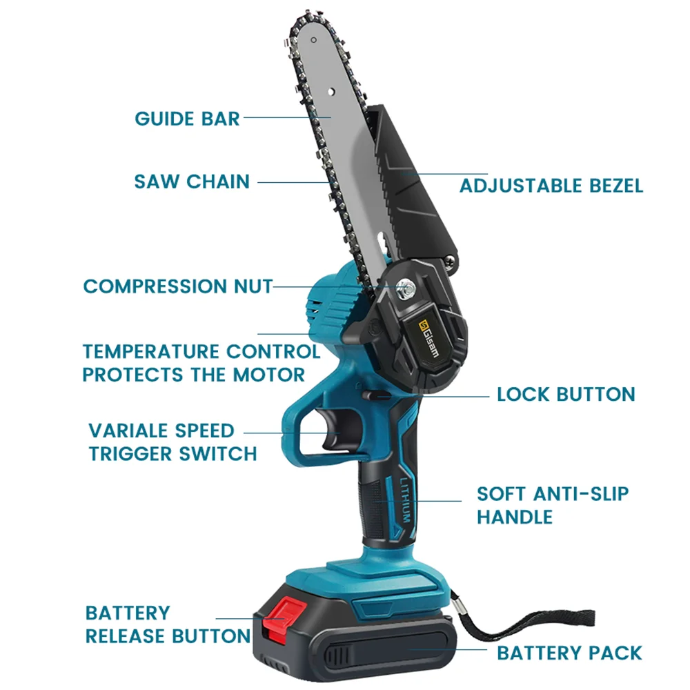 6 Inch Removable Mini Pruning Electric Chainsaw With Lithium Battery Cordless Chain Saw Garden Woodworking Tools For Makita 18V |