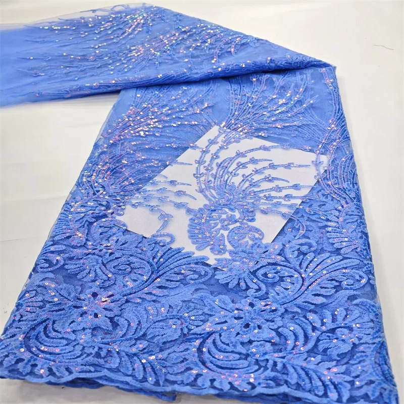 Модные африканские кружевные ткани синие с блестками узор тюль свадебная парча