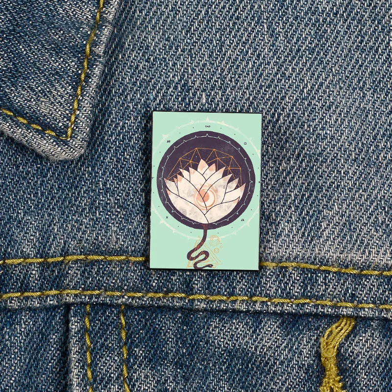 

Fashion Lotus Printed Pin Custom Funny vintage Brooches Shirt Lapel teacher Bag Cute Badge Cartoon pins for Lover Girl