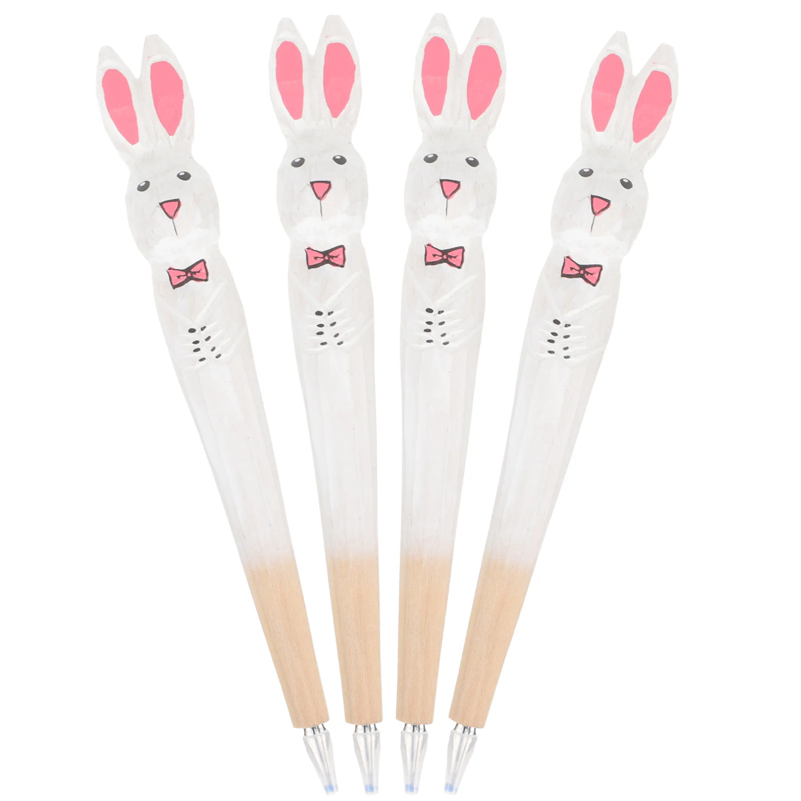 

4 Pcs Easter Bunny Ballpoint Pen Wood Pen Stationary Pen Wood Carved Rabbit Pen Wooden Office Tabletop Decor Animal Pen