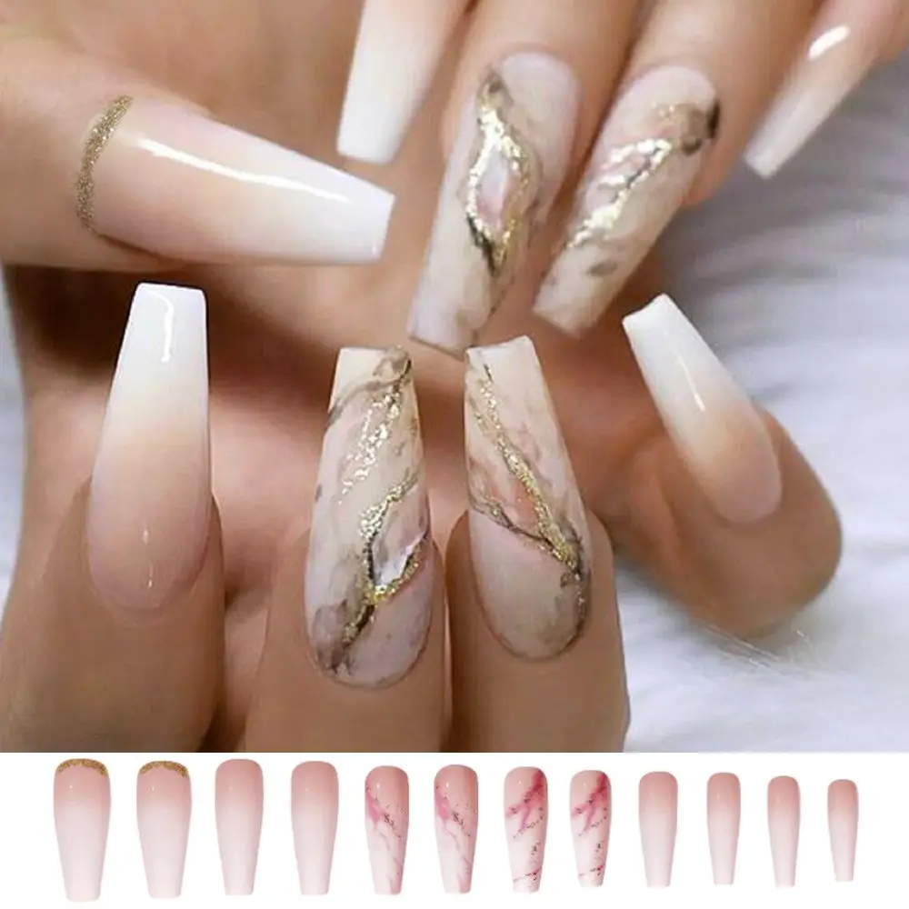 

Искусственные съемные накладные ногти с мраморным градиентом