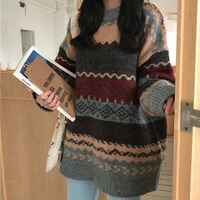 women autumn winter striped jumpers korean style sweater knitwear vintage sweaters pullover casual loose elastic pullover female