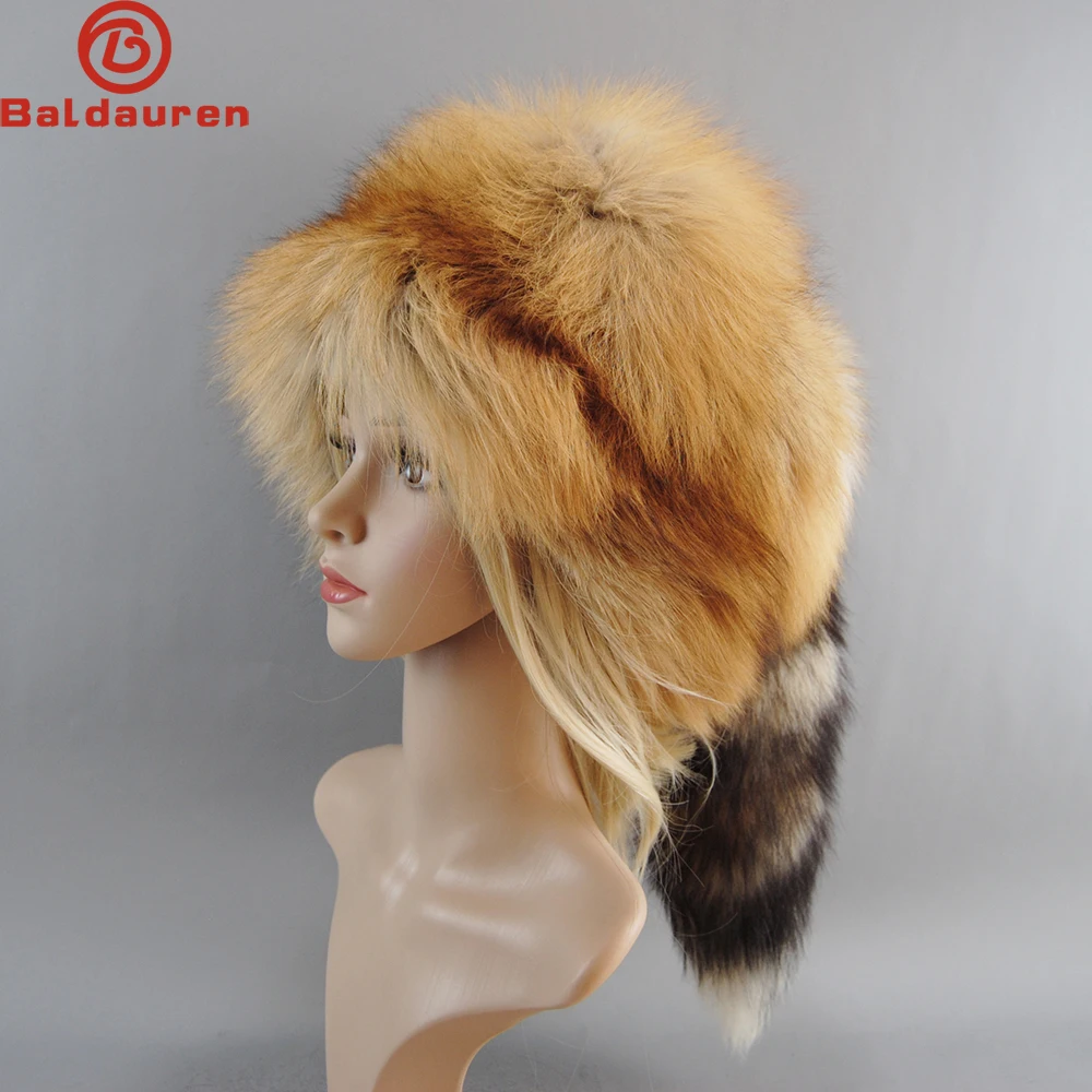 Winter Women Fur Cap Real Genuine Natural Fox Fur Hats Headgear Russian Outdoor Girls Beanies Cap Ladies Warm Fashion Bomber Hat