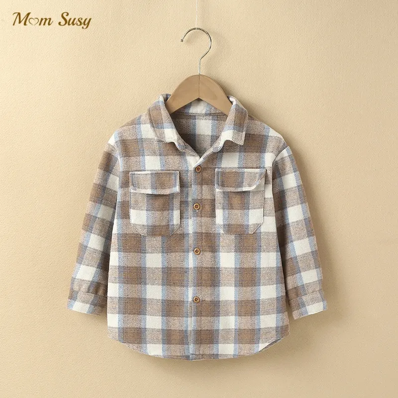

Fashion Baby Girl Boy Plaid Shirt Jacket Infant Toddler Child Shirt Wool Loose Outfit Spring Autumn Baby Casual Clothes 1-8Y