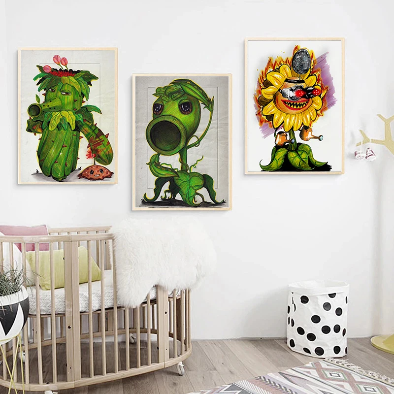 Плакат Растения против Зомби для игр горох декоративная картина на холсте
