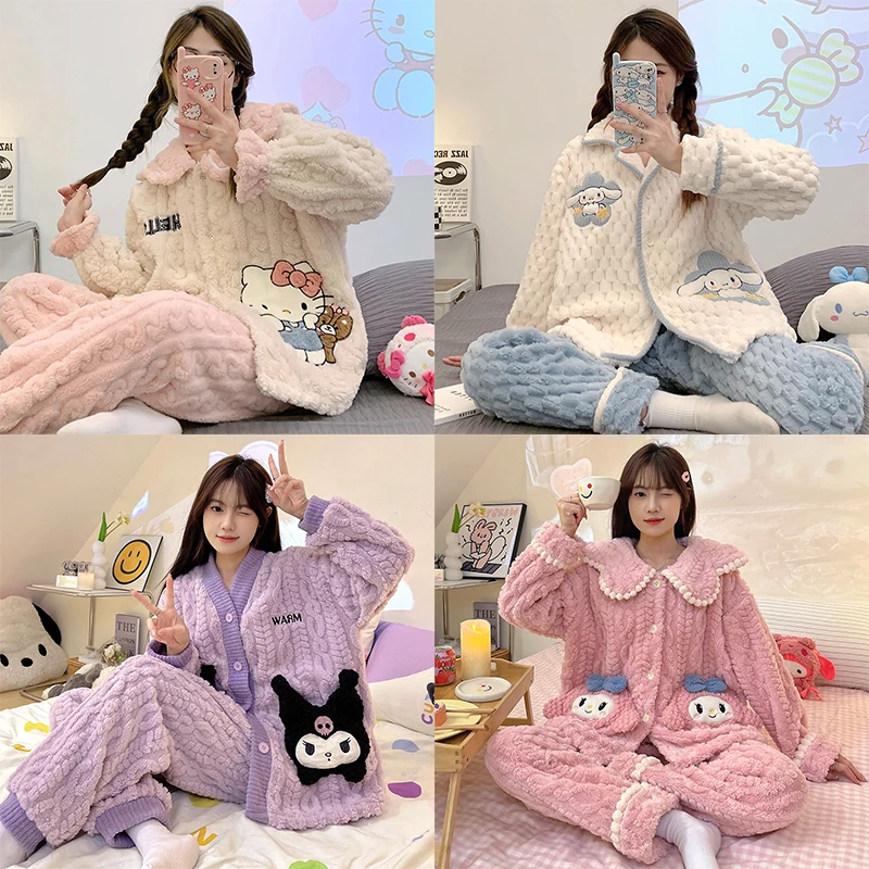 

Anime HelloKitty Sanrio Kawaii Plush Pajama New MyMelody Cinnamoroll Kuromi Cute Winter Warm Homelike Student Girl Birthday Gift