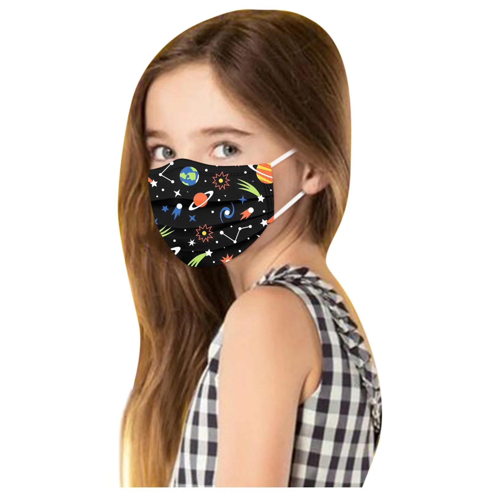 Детская одноразовая маска с мультяшным принтом Защитная ткань 3 слоя лица 10