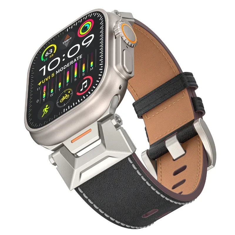 Фото Роскошный ремешок из натуральной кожи для Apple Watch Ultra 3/2 49 мм S11-10 46 мм браслет iWatch 9 8 7 6 5 SE3 45 мм 44 мм Correa №4