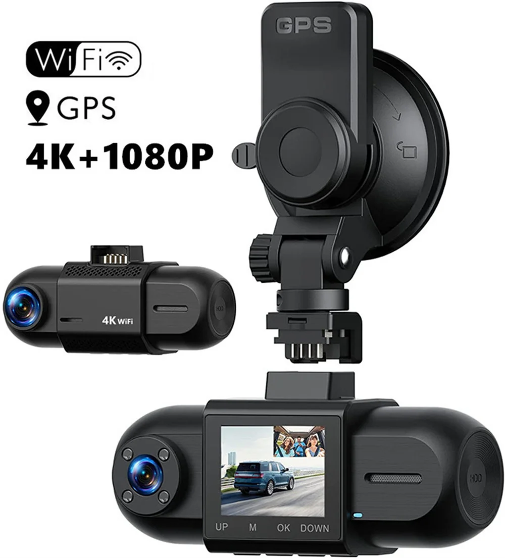 

Front and Inside HD 4K+1080P GPS Car Camera Night Vision Cam WIFI Dual Lens Dash Cam