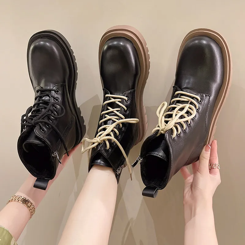 

Женские кроссовки из ПУ кожи, на платформе и толстом каблуке, с круглым носком