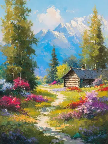 Картина по номерам "Деревня", лен, индивидуальное изготовление