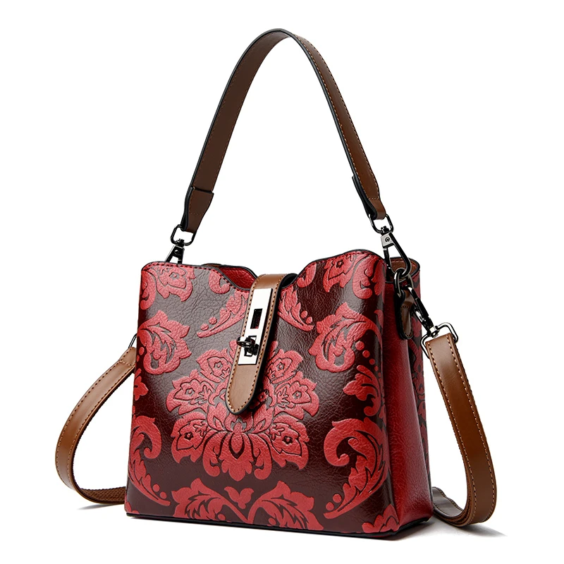 Luxury Designer Fashion Flower Pattern Design Ladies Shoulder Bag New Women Bucket Bag High Quality Leather Women Crossbody Bags