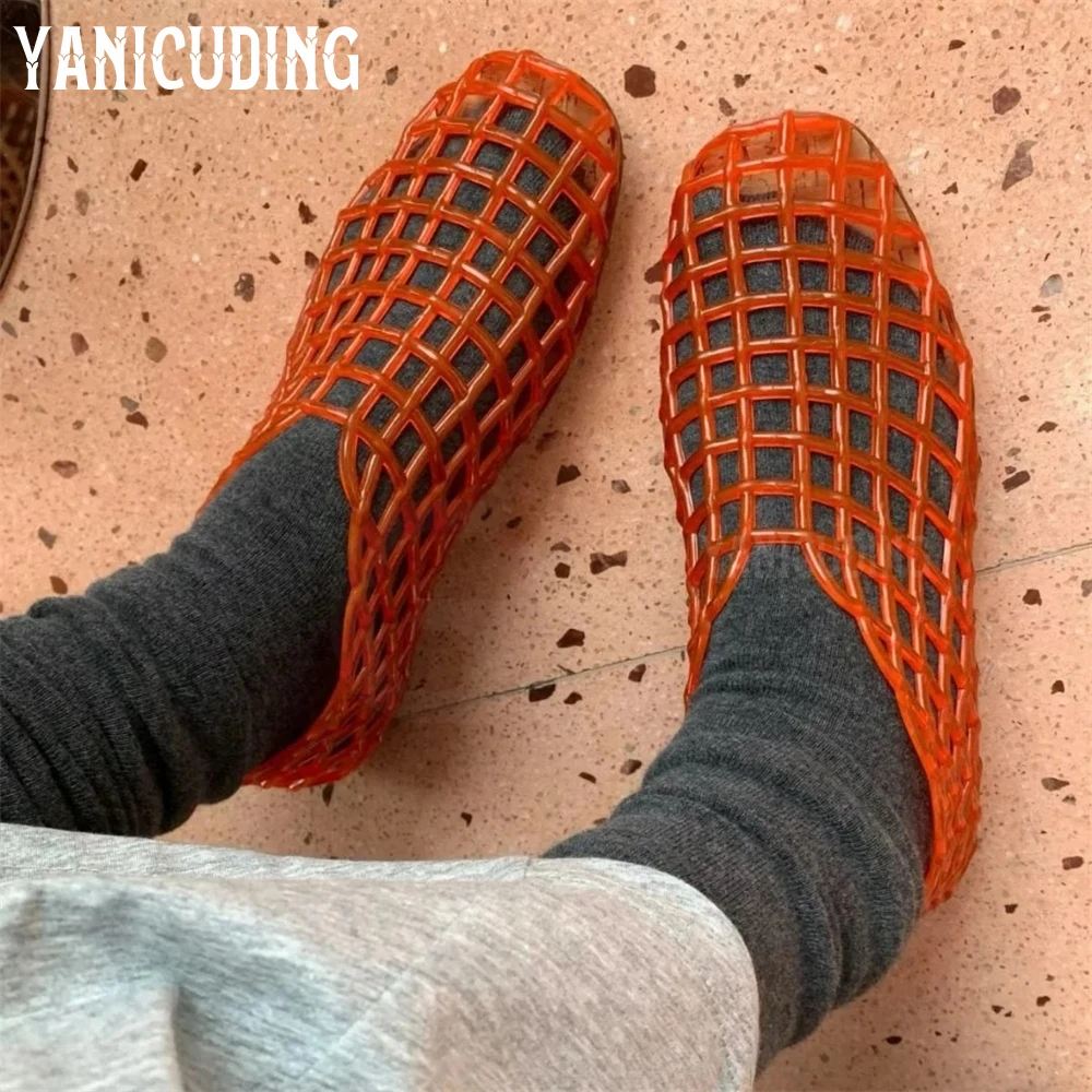 Сандалии-желе женские прозрачные балетки из ПВХ сетчатые без застежки пляжная