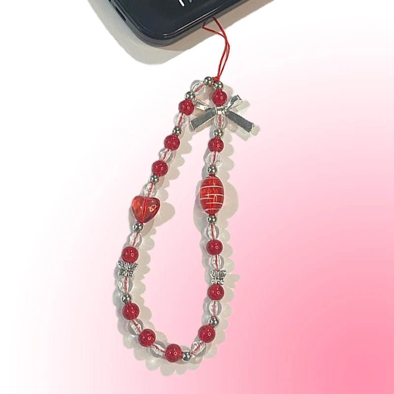 Red Heart Silver Bow Key Chain Ladies Fashion Cute Romantic Vintage Cool Keychain Charm Korea 90s Aesthetic Bag Phone Chain New