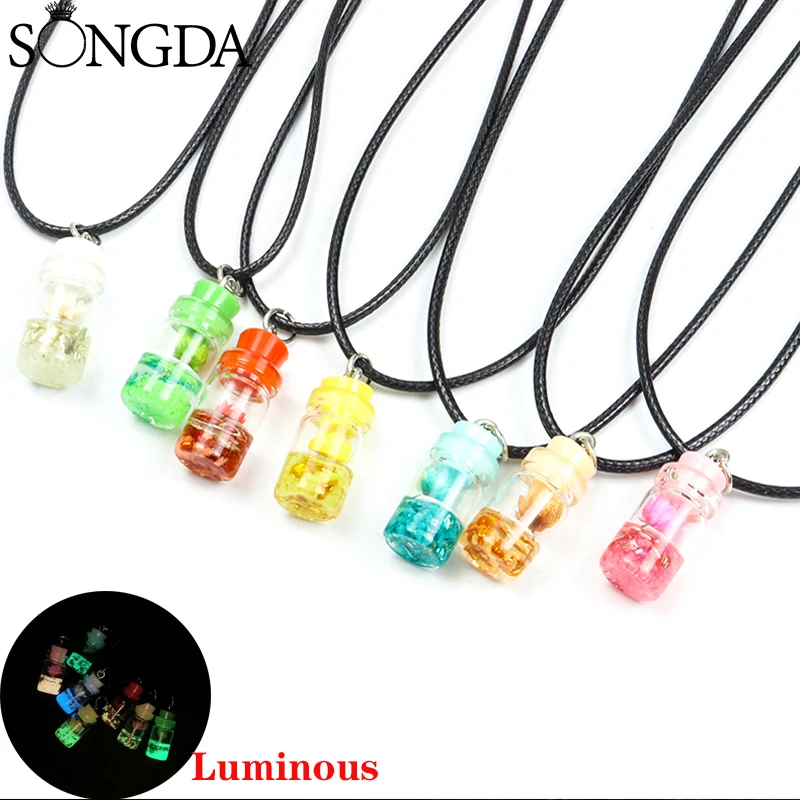 

Luminous Necklace Dried Flower Women Pendant Glass Bottles Neck Chains Charm Transparent Lucky Wish Jewellery Accessories Gifts