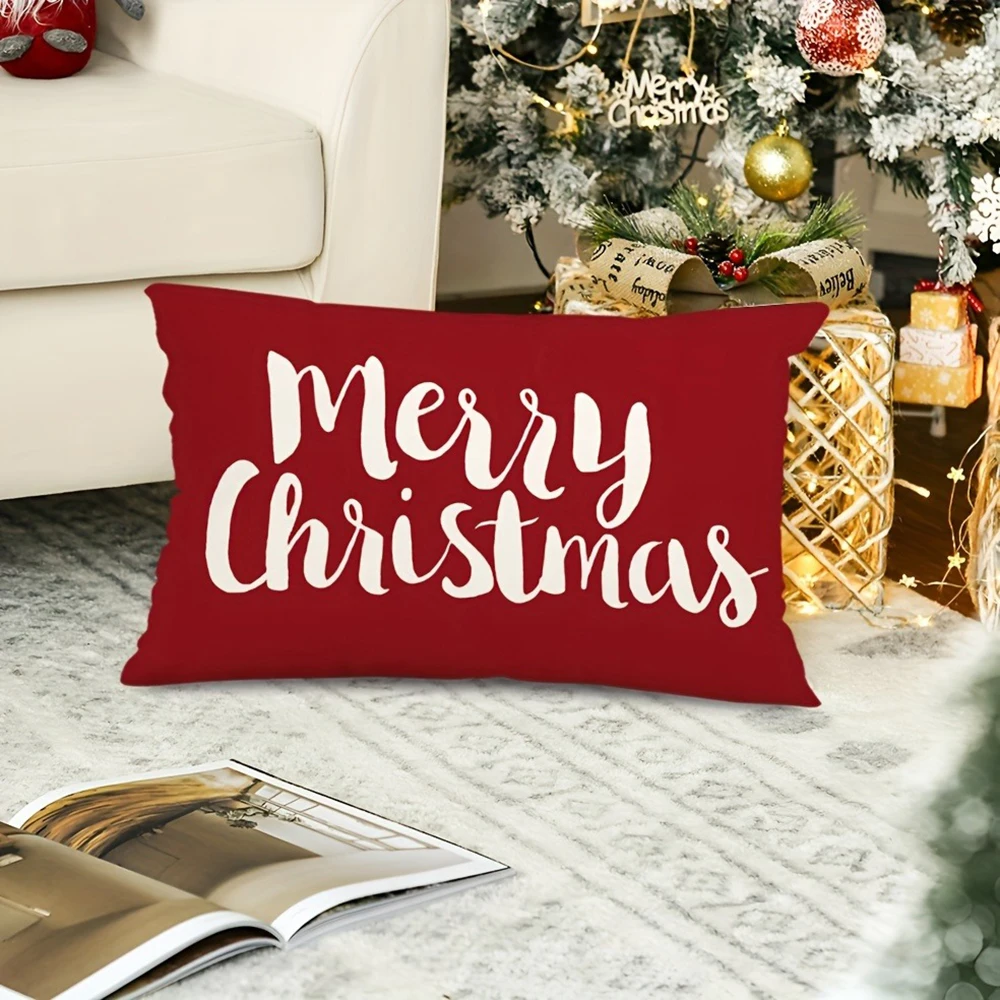 

Красная велюровая наволочка Merry Christmas