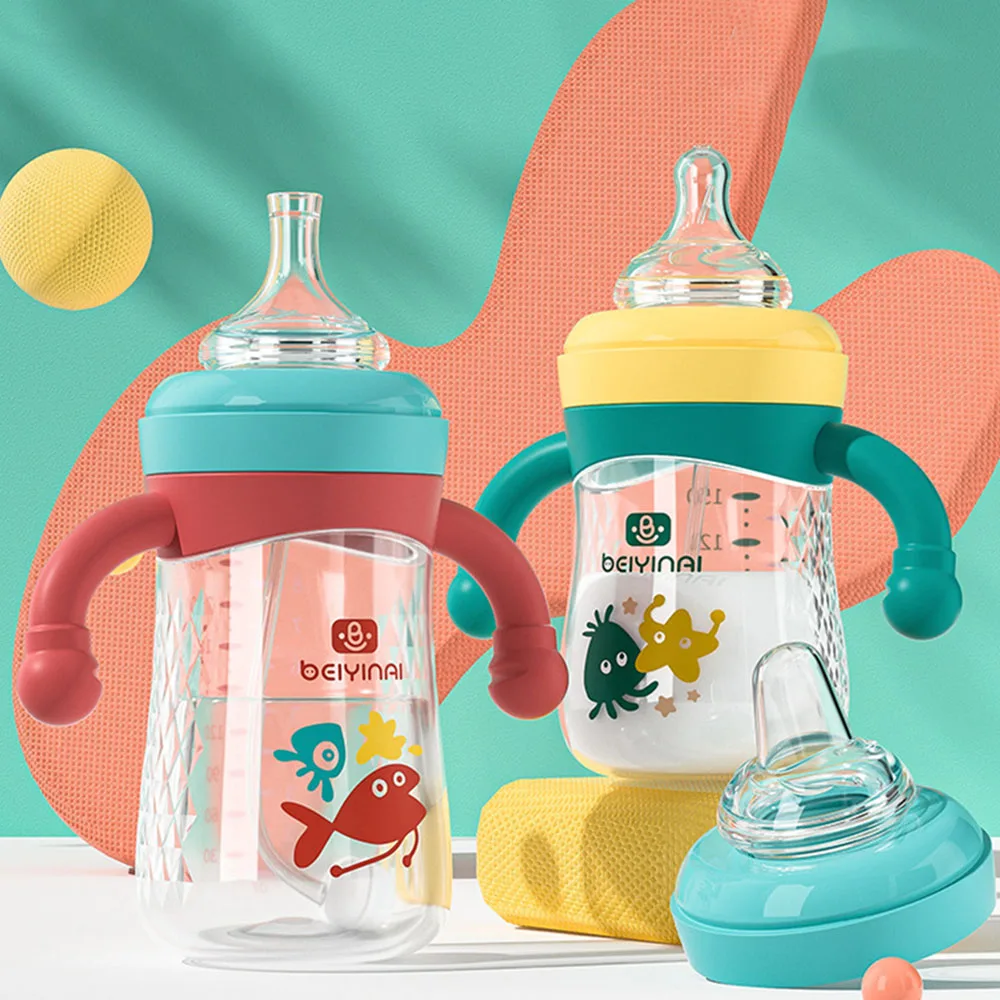 Bear style with handle PP sense of temperature wide diameter baby anti-fall baby bottle 180ml/240ml/300mL