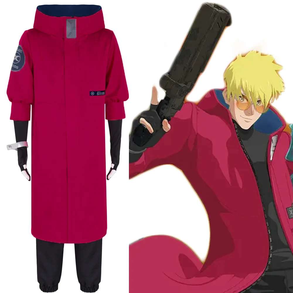 

Anime Trigun Vash The Stampede Cosplay Costume Red Coat Pants Fantasia Halloween Party Clothes Attire Full Set Uniform