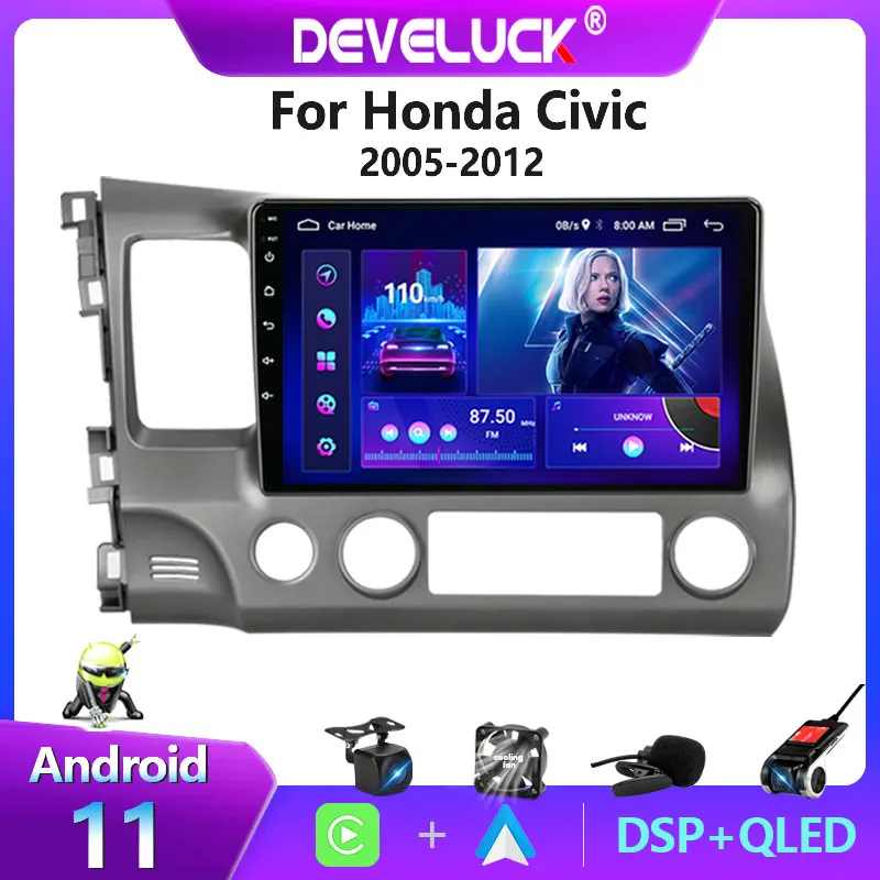 $94.11 2 din Android 11 Car Radio For Honda Civic 2005-2012 Multimedia video Player Navigation GPS  2.5D Screen 2din 8G+128G DSP Stereo