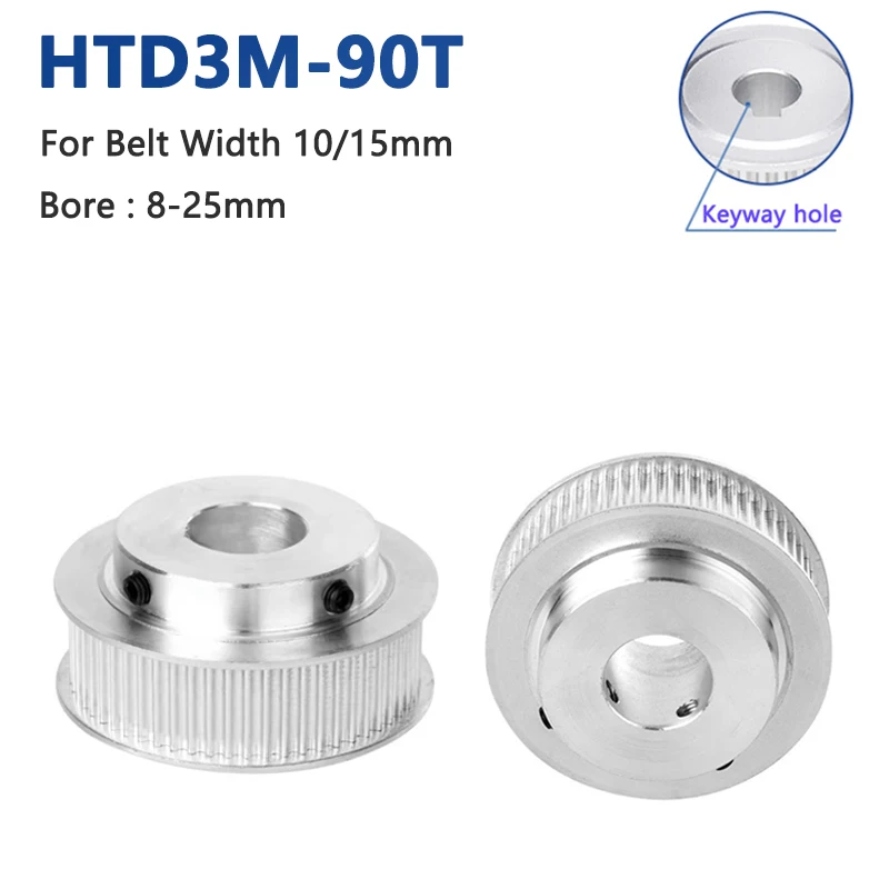 

1pc 90 Teeth HTD3M Timing Pulley Bore 8/10/12/14/15/17/19/20/25mm 90T HTD-3M Synchronous Wheel for Belt Width 10mm 15mm