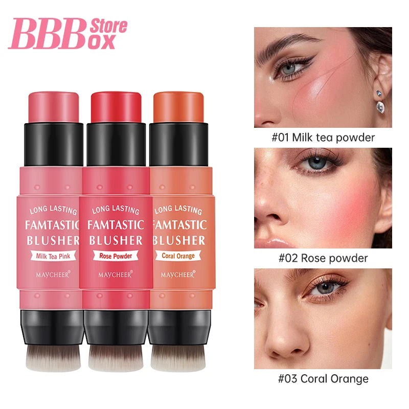 

Rotating Cream Blush Stick Matte Waterproof Face Blusher Natural Eyes Cheek Lips Makeup Tinted Moisturer Rouge Multi Stick Brush