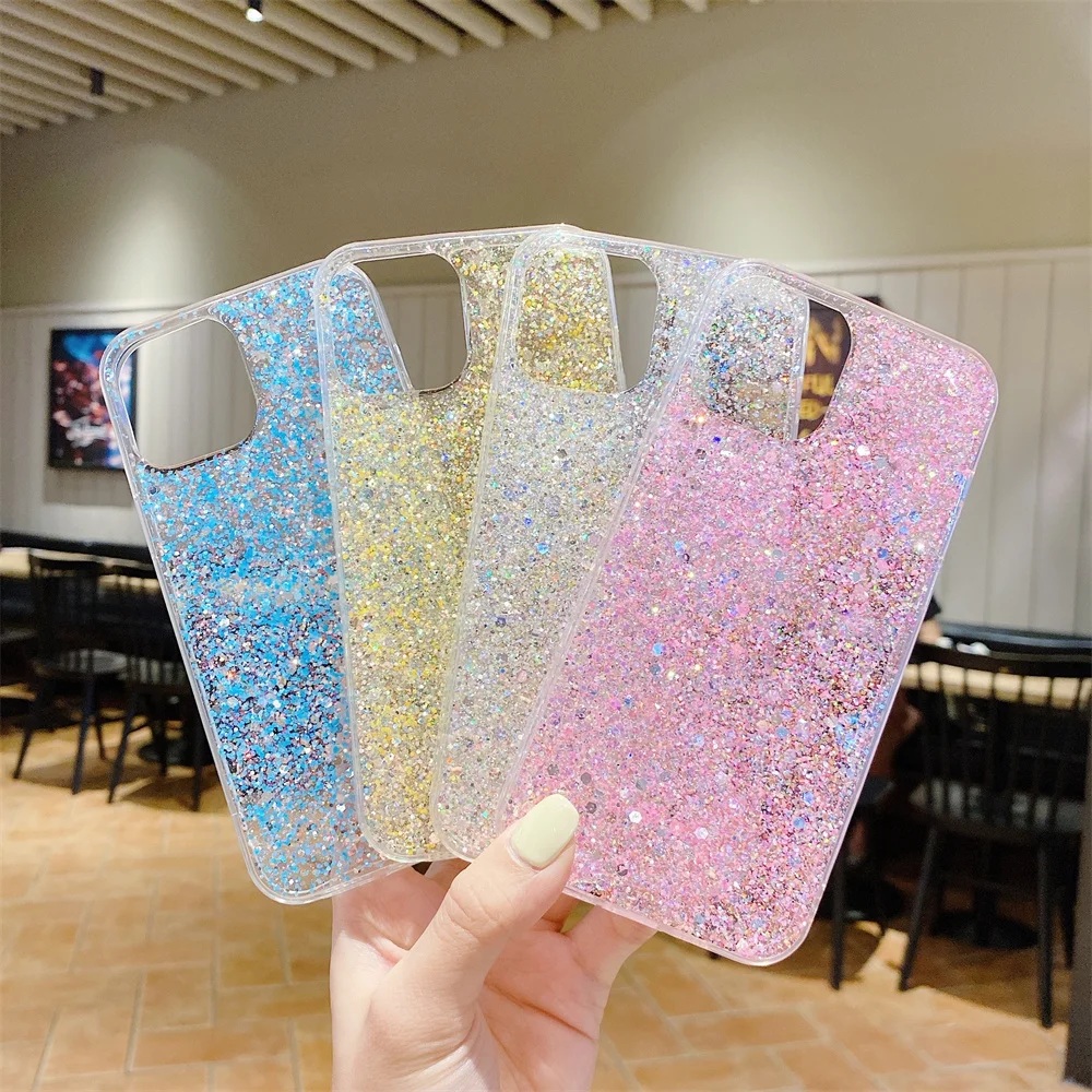 

Fashion Glitter Bling Transparent Phone Case For Xiaomi Mi 11T 11 10T Lite Poco X3 NFC M3 Shockproof Soft Silicone Back Cover