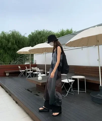 Neploe E-Girls Y2K персонализированное винтажное пляжное платье с принтом Vestidos 2000-х годов уличная одежда нишевое тонкое слегка прозрачное платье на подтяжках