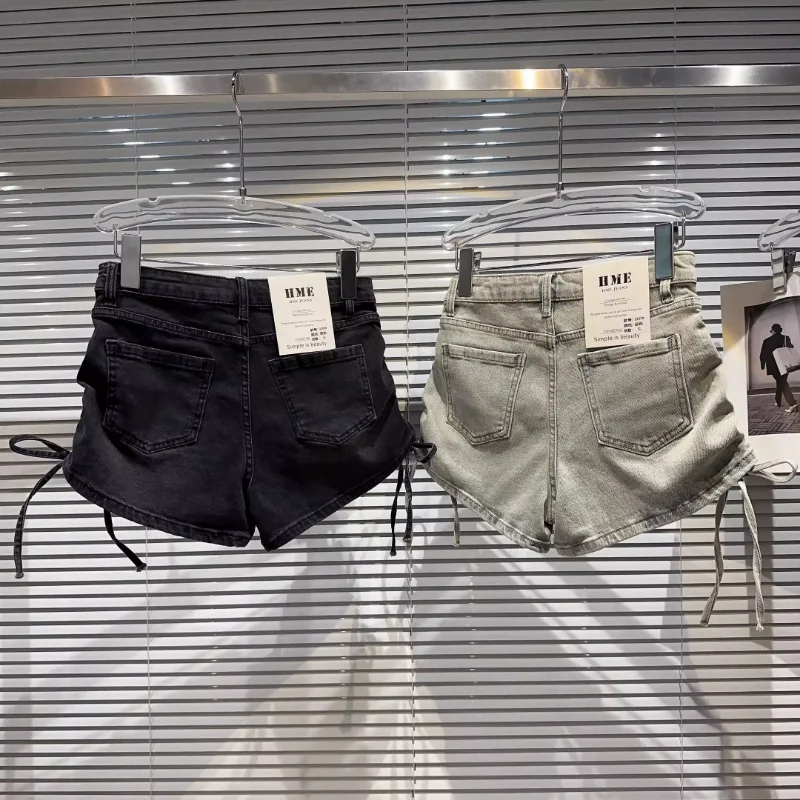 2023 Summer Niche Short Pants Side Drawstring Strap Washed And Worn Hot Girl Denim Shorts Hot Pants Boyfriend Jeans For Women