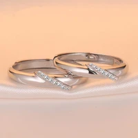 s925 sterling silver couple rings wedding gift fine hoop zircon korean style adjustable ring luxury woman fashion jewelry