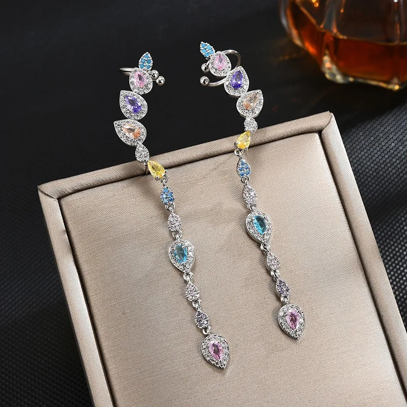 Длинные серьги для женщин из прозрачного циркония билицветного цвета